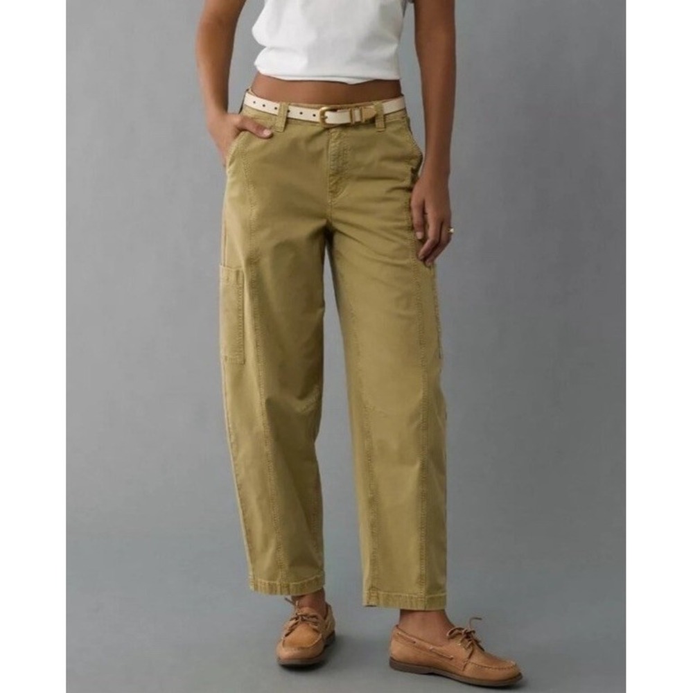 American Eagle Outfitter Barrel Cargo Pants Size 8 Ankle Relaxed Stretch Green